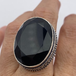 Vintage Black Onyx Silver Cocktail Ring Size 7.5