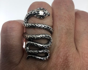 Vintage Snake Ring Silver White Bronze