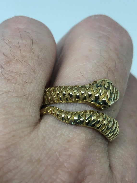 Vintage Gothic Golden Bronze Snake Mens Ring - image 8