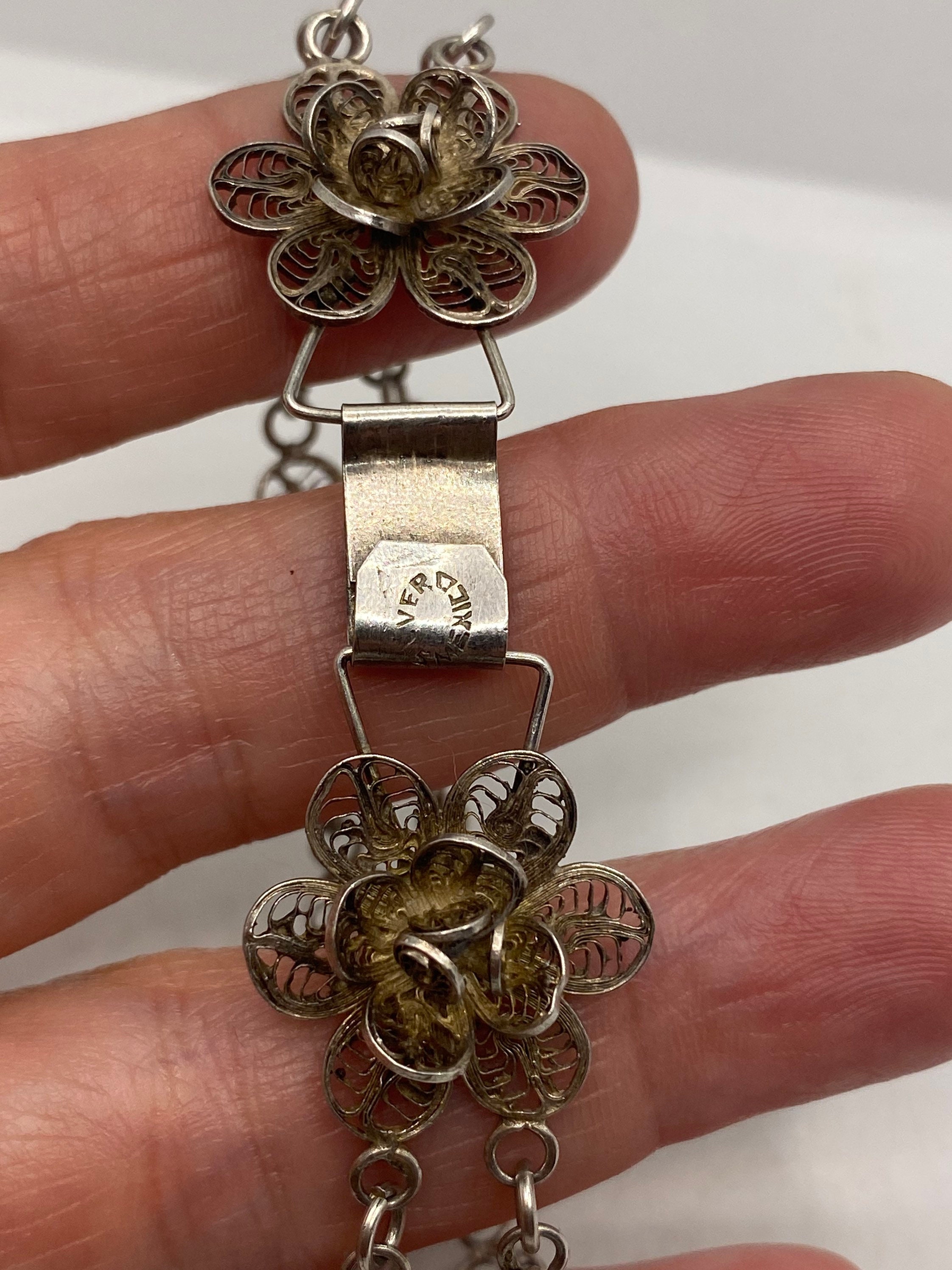 Vintage 925 Sterling Silver Filigree Flower Bracelet - Etsy Vintage 925 Sterling Silver Filigree Flower Bracelet - Etsy