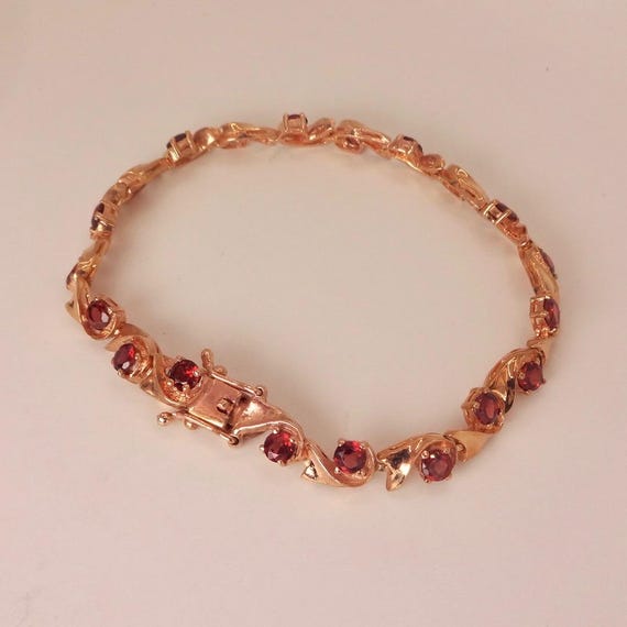 Bohemian Red Garnet Bracelet Rose Golden 925 Ster… - image 9
