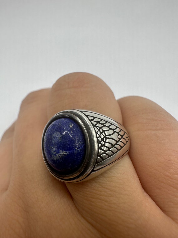 Vintage Blue Lapis Lazuli Mens Ring 925 Sterling … - image 3