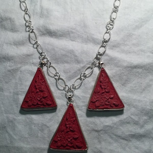 Vintage Handmade Carved Cinnabar Lacquer  Silver Pendant