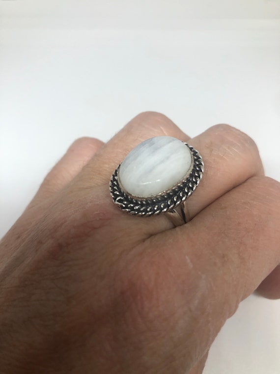 Vintage Genuine Blue White Rainbow Moonstone Ring… - image 8