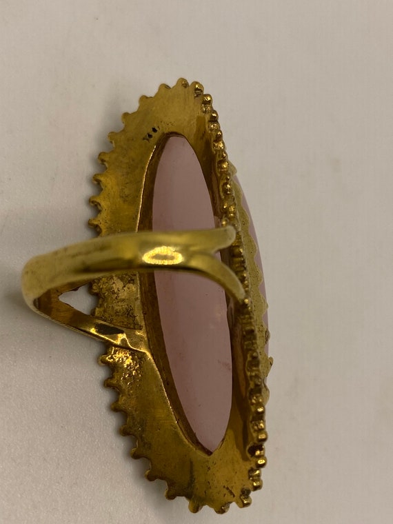 Vintage  Genuine Rose Quartz Golden Bronze Ring - image 6
