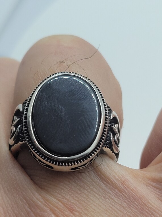 Vintage Black Onyx Mens Ring in 925 Sterling Silv… - image 5