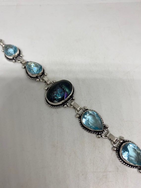 Vintage Blue Topaz Dichroic Glass Blue Bracelet - image 7