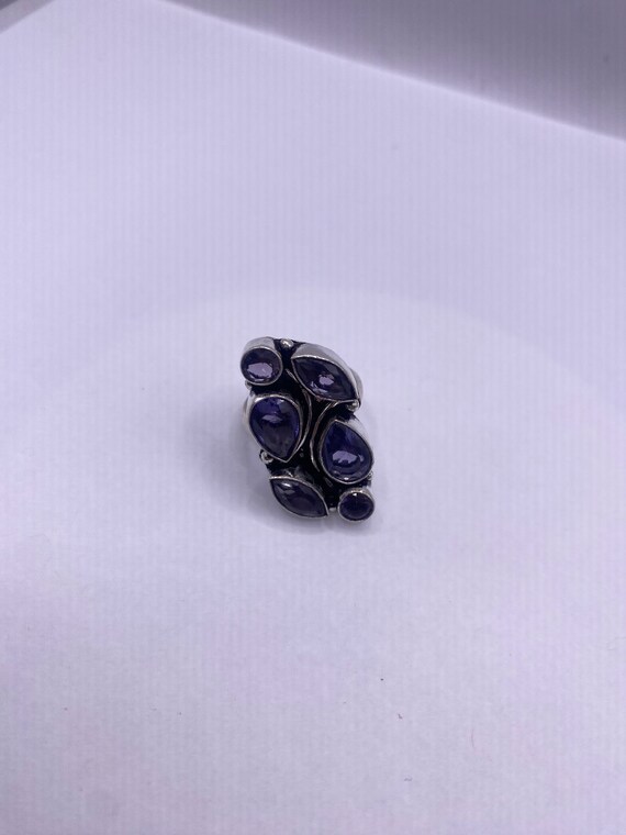 Vintage Blue Iolite Silver Statement Cocktail Ring - image 4