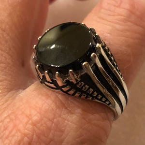 Vintage Onyx Mens Ring 925 Sterling Silver Gothic Genuine Black Onyx