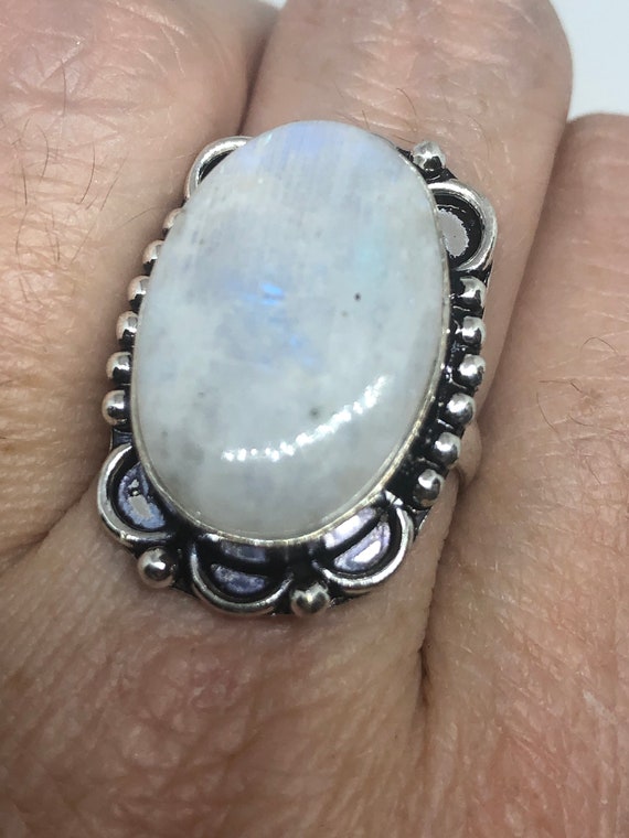 Vintage Genuine Blue White Rainbow Moonstone Ring… - image 2