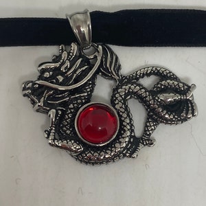 Vintage Handmade Silver Stainless Steel Gothic Dragon Pendant Necklace