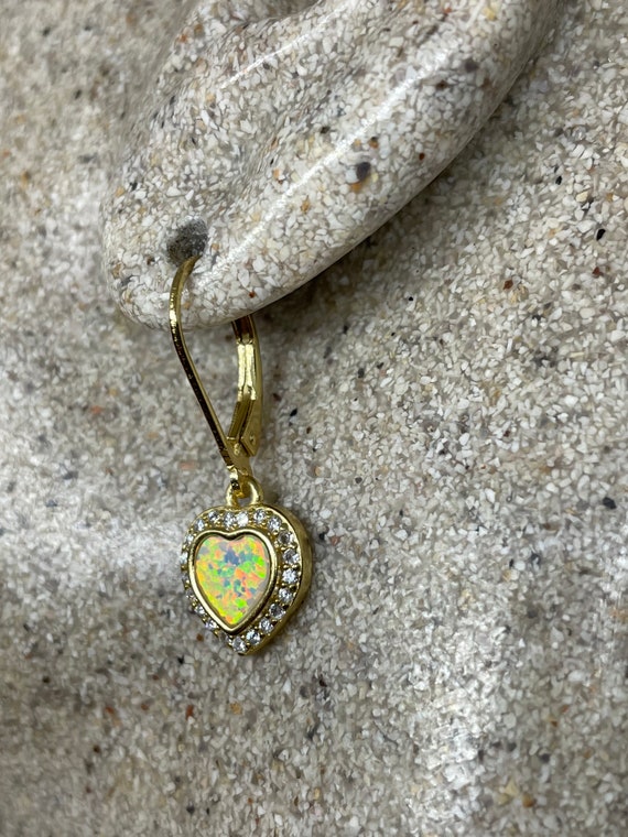 Vintage White Opal Heart Earrings Golden 925 Ster… - image 7