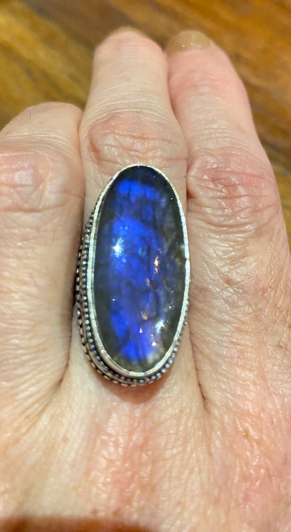 Vintage Blue Green Labradorite Moonstone Cocktail 