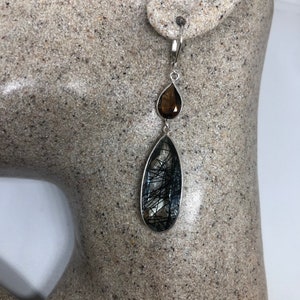 Antique Vintage Faux Black Rutile Glass Silver Dangle Earrings