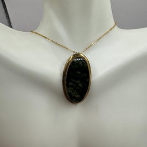 Vintage Green Jade Yellow Gold Filled Lucky Necklace pin