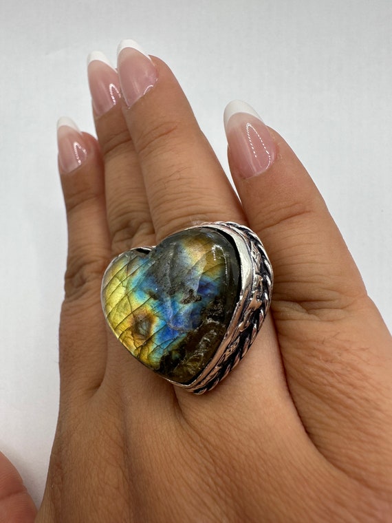 Vintage Large Labradorite Rainbow Moonstone Stone… - image 3