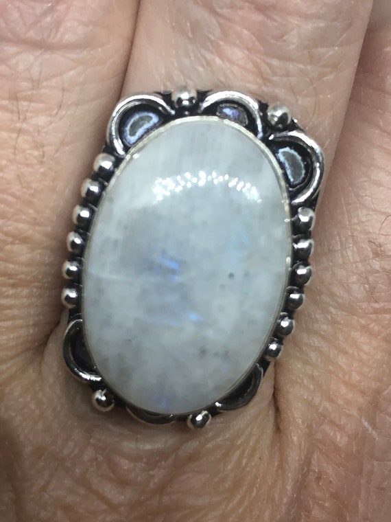 Vintage Genuine Blue White Rainbow Moonstone Ring… - image 3