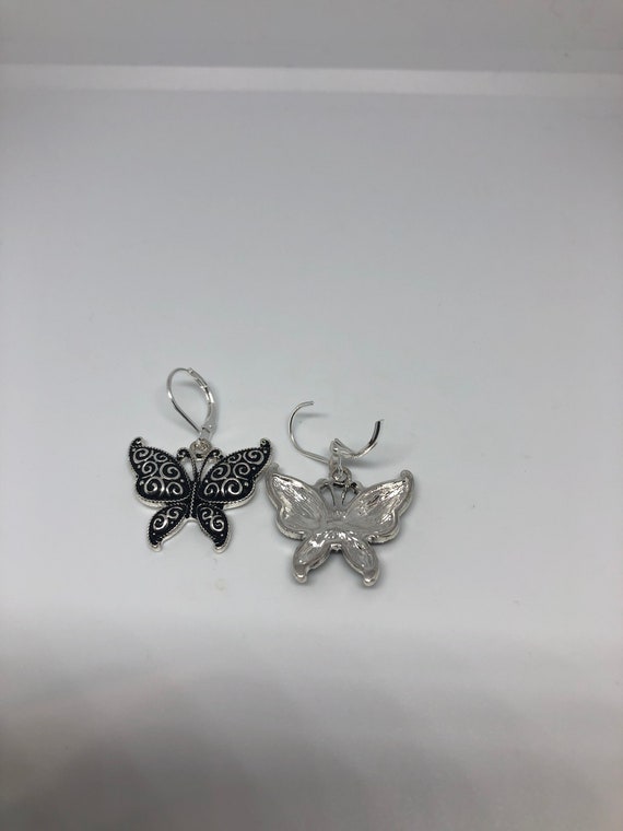 Vintage Handmade Silver Butterfly Earrings - image 4