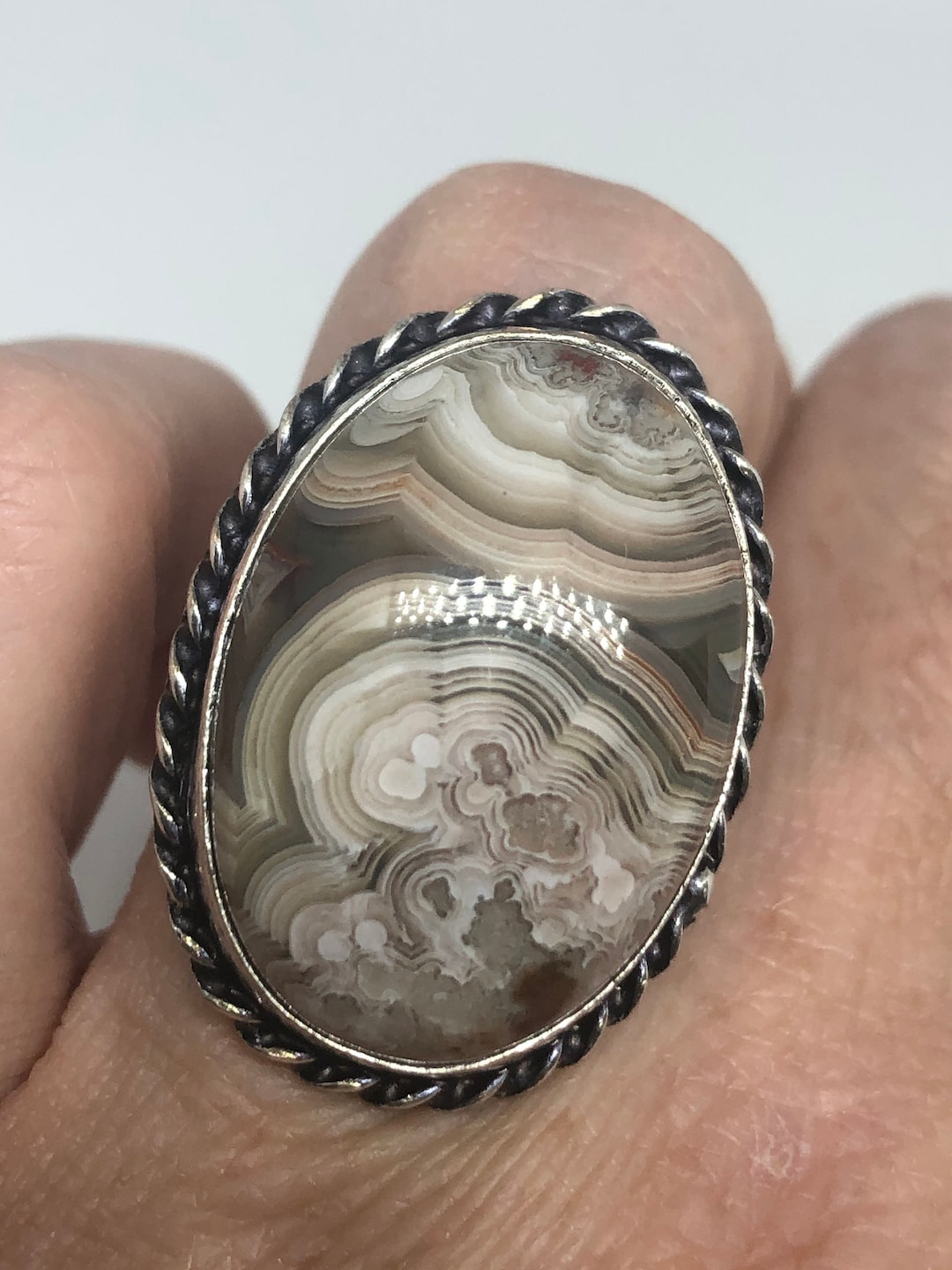 Bague Ancienne En Argent 925 Avec Agate Cornaline - Taille 10, Style Moyen-Orient, Bon état Occasion