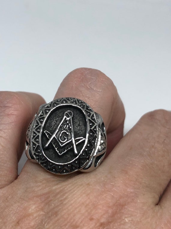 Vintage Gothic Stainless Steel Free Mason G Mens … - image 4