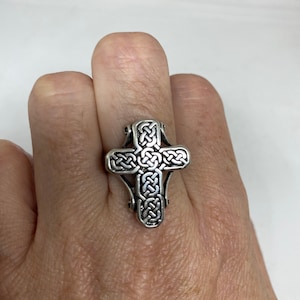 Vintage Gothic Celtic Cross Mens Ring Silver White Bronze