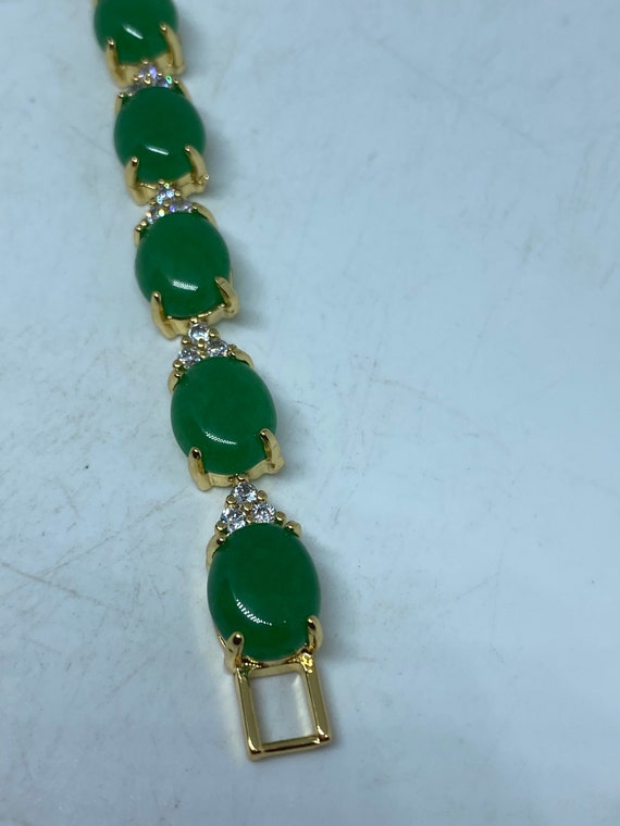 Vintage Green Jade Bracelet Golden White Bronze - image 6