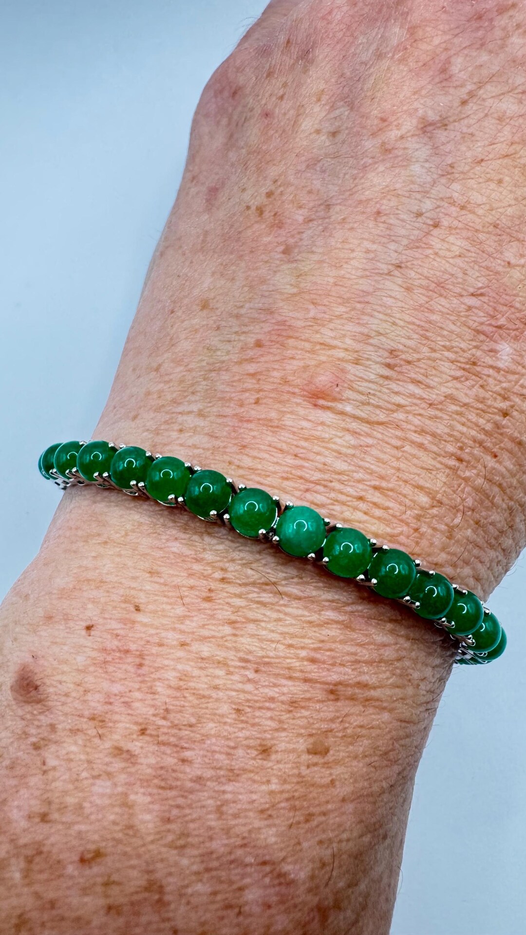 Vintage Green Jade Tennis Bracelet 925 Sterling Silver - Etsy