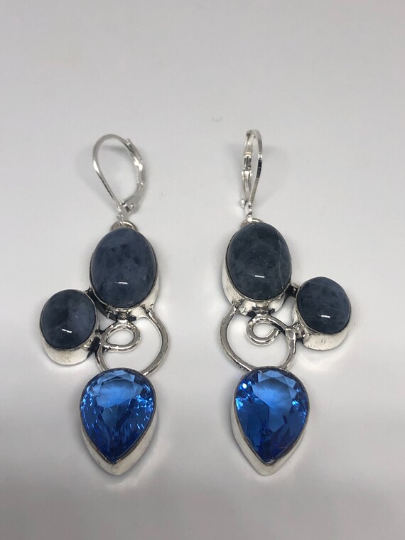 Antique Vintage Blue Sodalite Silver Dangle Earri… - image 3