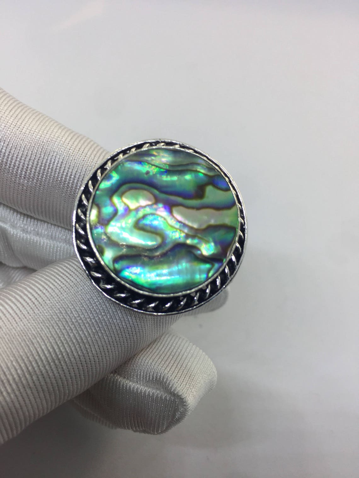 Floral Blue Abalone Golden Bronze Ring