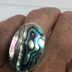 Antique Green Abalone White Bronze Silver Ring