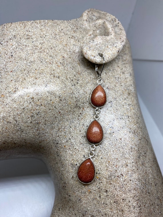 Vintage Chandelier Earrings Golden sandstone Silve