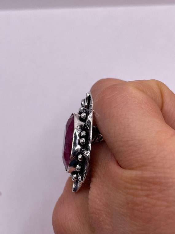 Vintage Raw Pink Ruby Deco Silver Cocktail Ring - image 8