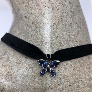 Vintage Handmade 925 Sterling Silver Rhodium White Sapphire Butterfly Pendant Choker