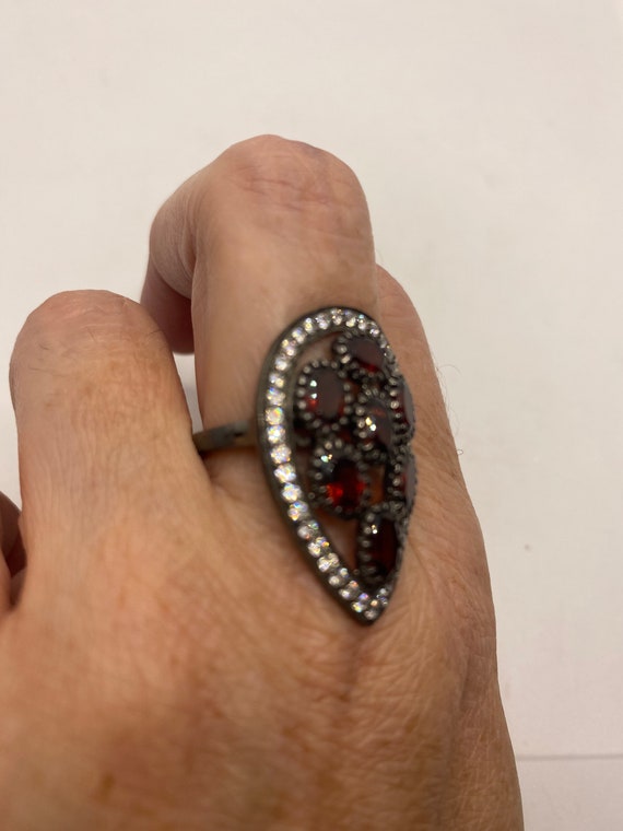 Vintage Red Garnet 925 Sterling Silver Ring - image 7