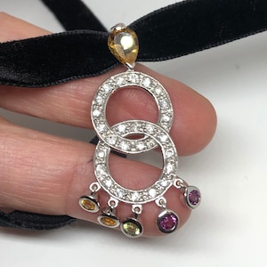 Vintage 925 Sterling Silver Genuine Garnet Mixed Gemstone  and Citrine Antique Pendant Necklace