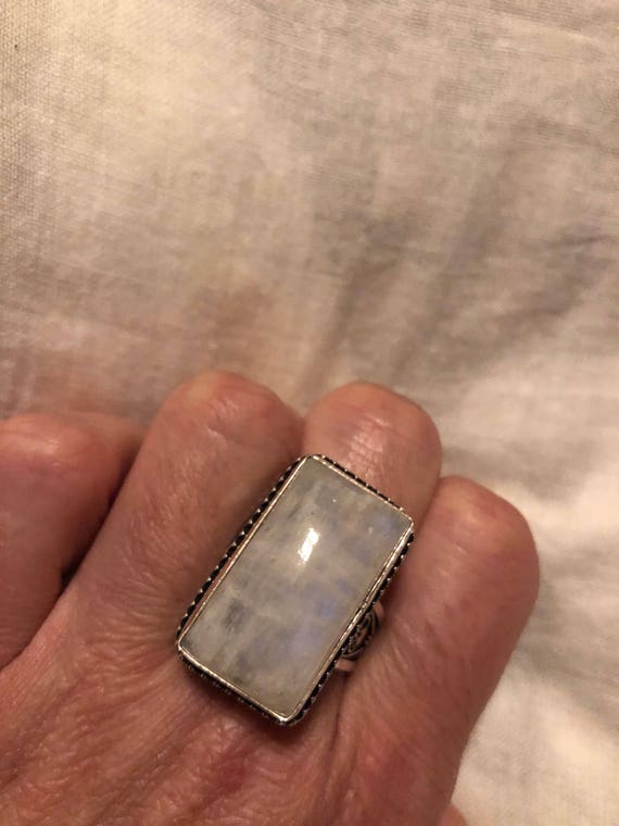 Vintage Genuine Blue White Rainbow Moonstone Ring - image 1