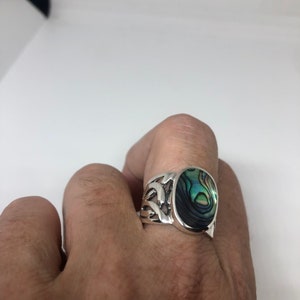 Antique Abalone  Filigree Sterling Silver Ring