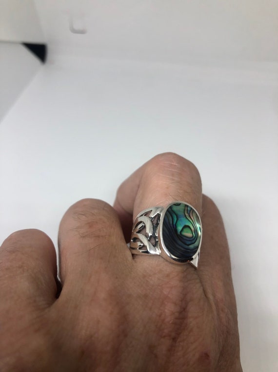 Antique Abalone  Filigree Sterling Silver Ring