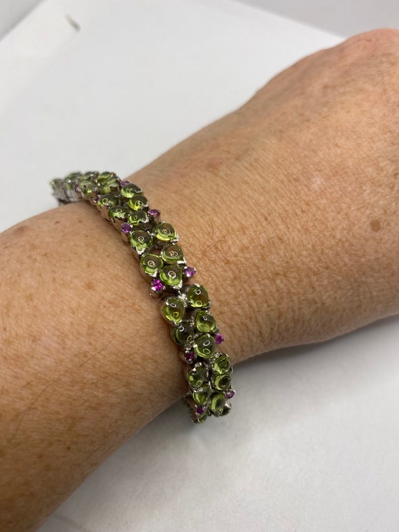 Vintage Peridot Ruby Tennis Bracelet in 925 Sterl… - image 9