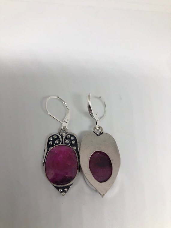 Vintage Handmade Deep Raw Ruby Earrings - image 4