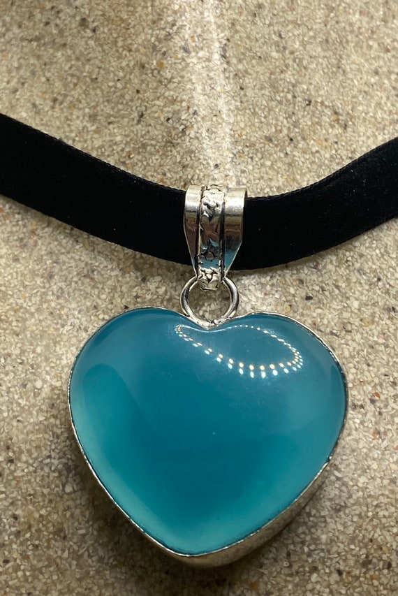 Vintage Heart Aqua Chalcedony Choker Necklace