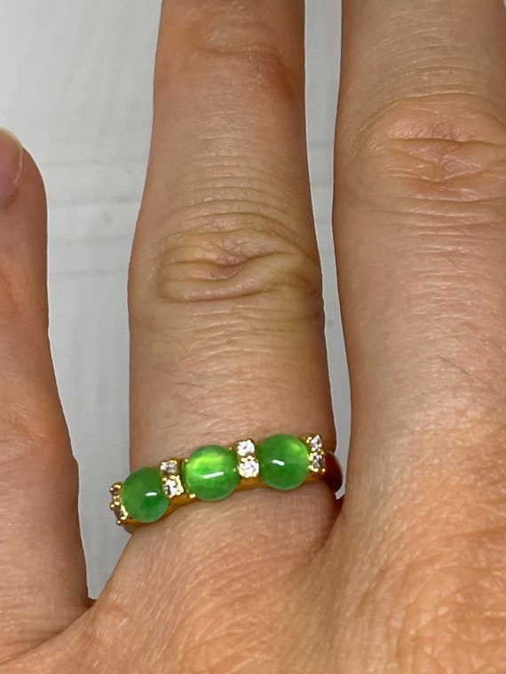 Vintage Lucky Green Nephrite Jade Golden Ring - image 1