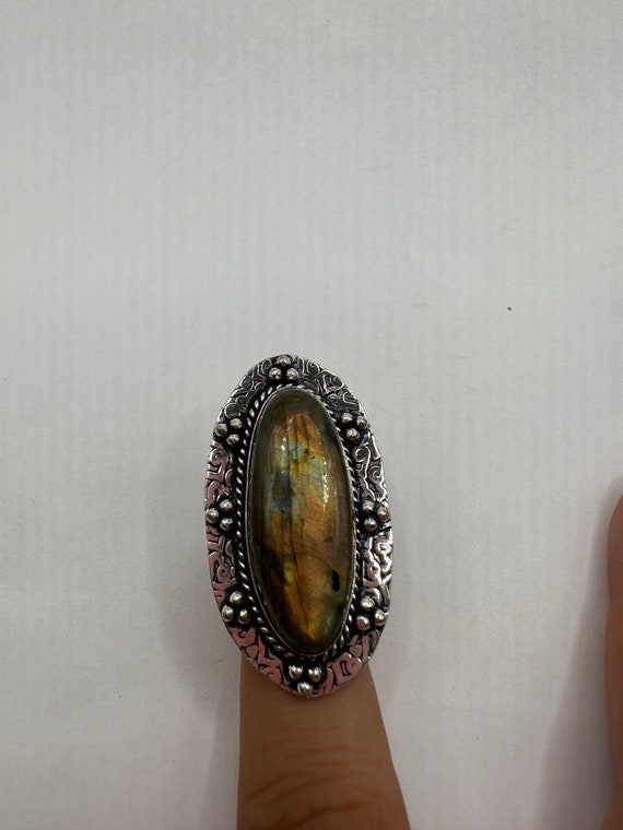 Vintage Large Labradorite Rainbow Moonstone Stone… - image 4