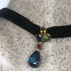 Vintage 925 Sterling Silver  London Blue Topaz Mixed Gemstone Pendant
