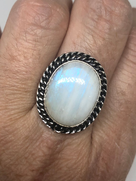 Vintage Genuine Blue White Rainbow Moonstone Ring… - image 4