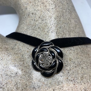 Vintage Black Onyx Pin Marcasite 925 Sterling Silver Brooch Choker