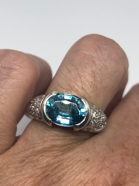 Vintage Geniune Blue Topaz and White Sapphire 925 Sterling  display picture 1