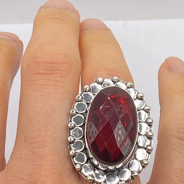 Vintage Carnelian White Bronze Statement Ring
