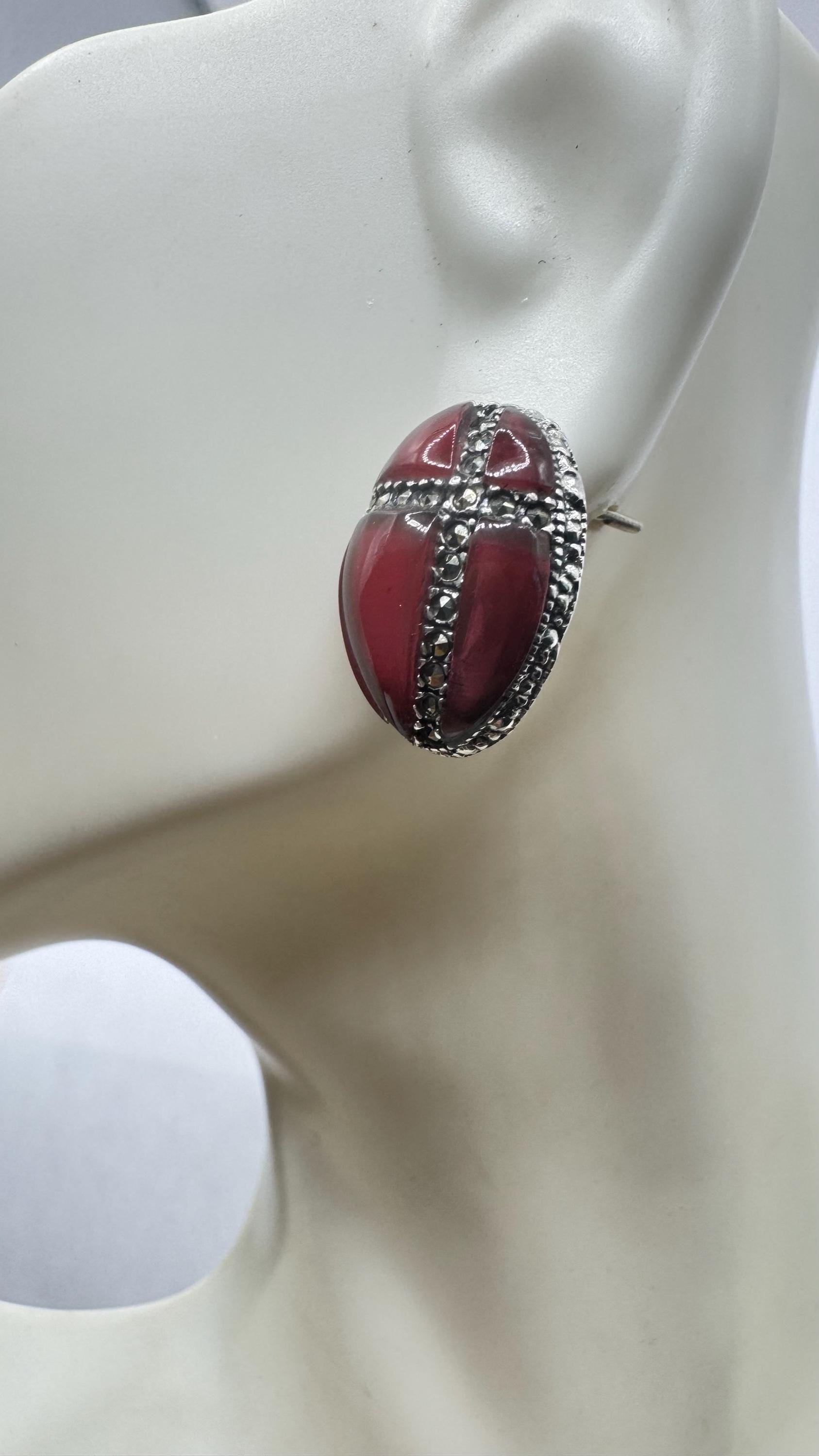 Vintage Marcasite 925 Sterling Silver Deco Carnelian Dangle Earrings - Etsy