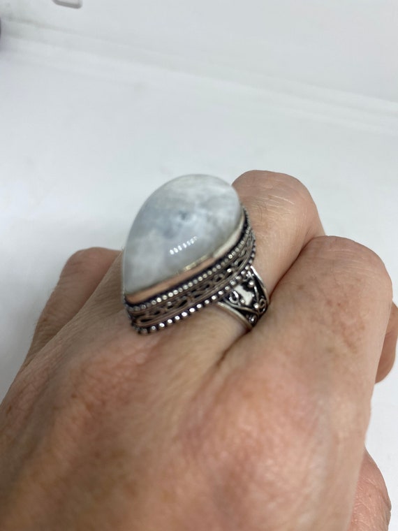 Vintage Genuine Blue White Rainbow Moonstone Ring - image 5